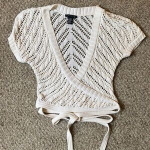 Theory Cream Crochet Wrap Top